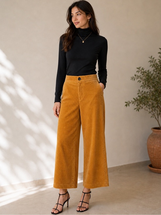Zara Pants - Zara High Waisted Corduroy Wide Leg Cropped Pants Mustard Size M